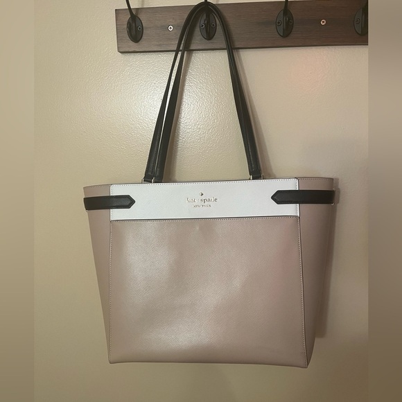 Kate Spade Staci Saffiano Color Block Large Laptop Carryall Tote Bag Beige NWOT - Picture 7 of 10